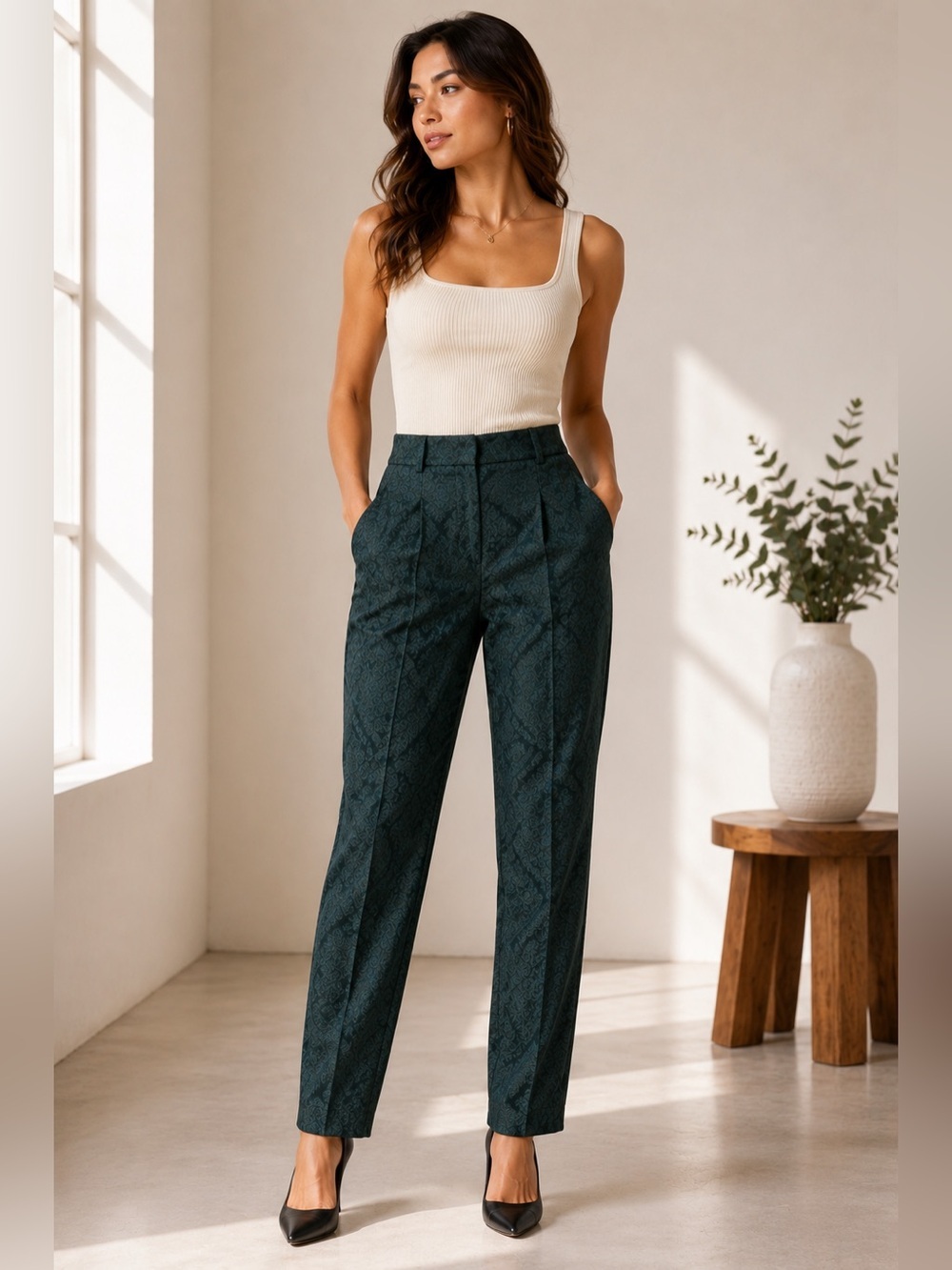 NWT Nic+Zoe Jacquard Dress Pants in Deep Teal – Size 2